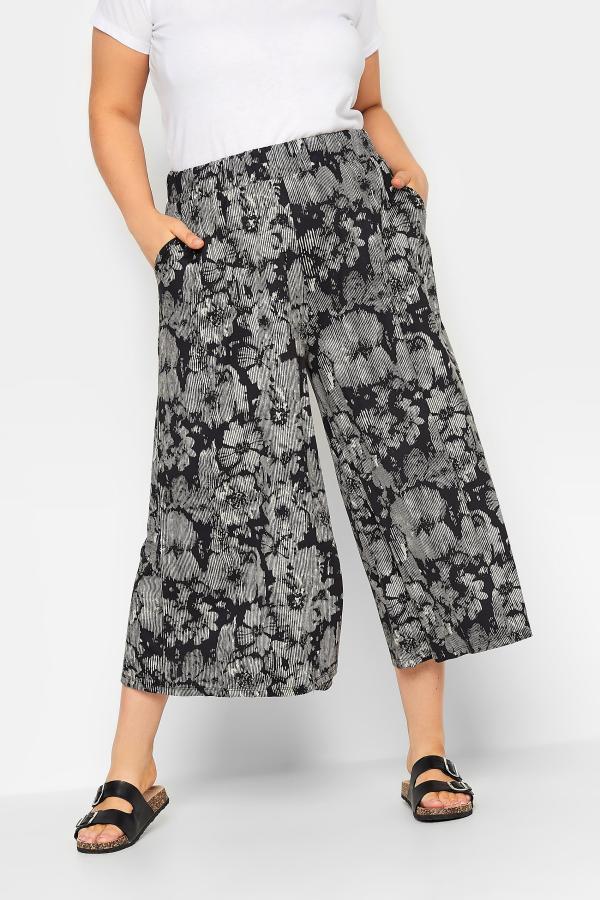 Yours Curve Black Flower Print Midaxi Culottes, Women's Curve & Plus Size, Yours