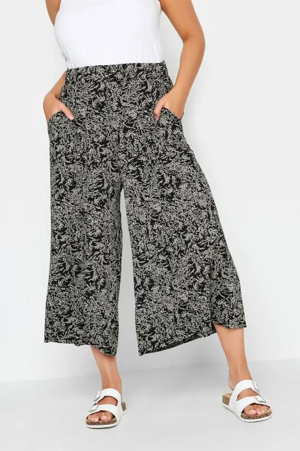 Yours Curve Black Ditsy Floral Print Midaxi Culottes, Women's Curve & Plus Size, Yours