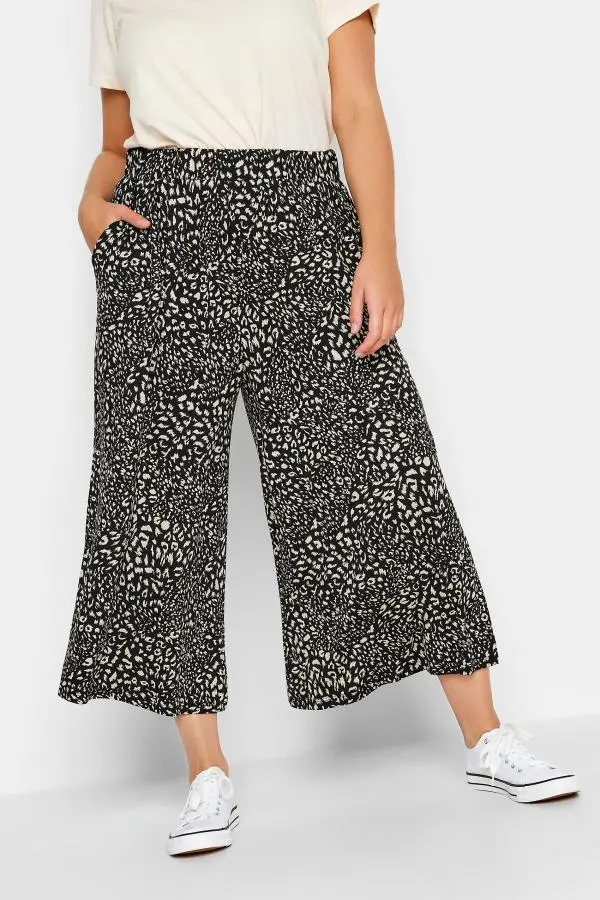 Yours Curve Black & Natural Lepoard Print Midaxi Culottes, Women's Curve & Plus Size, Yours