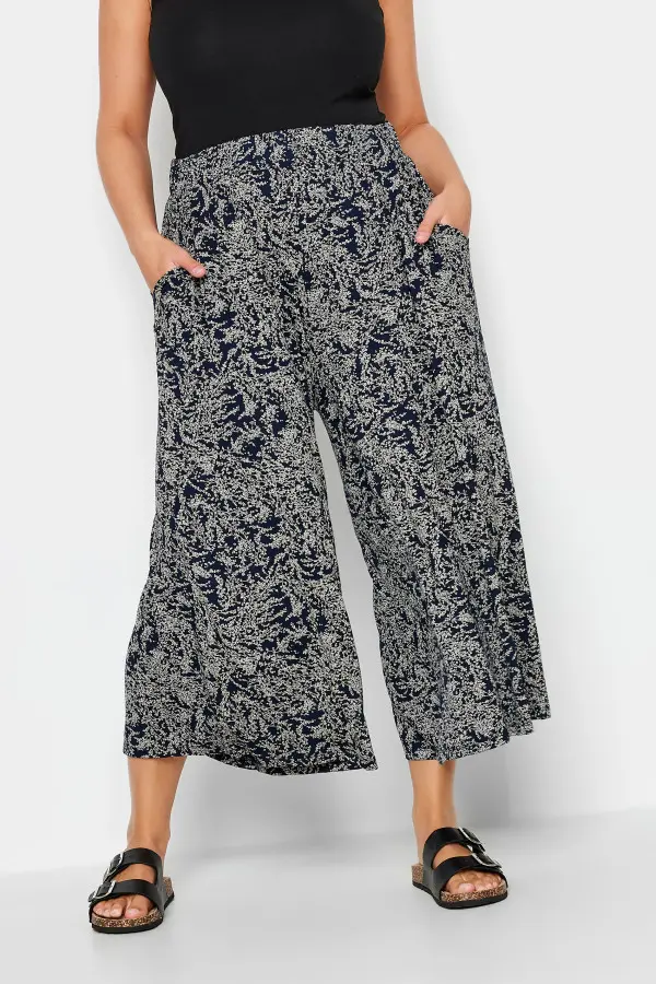 Yours Curve Navy Blue Ditsy Floral Print Midaxi Culottes, Women's Curve & Plus Size, Yours