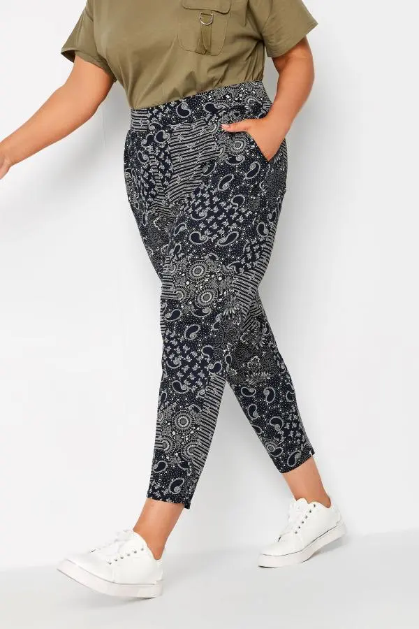 Yours Curve Black Paisley Print Harem Trouser, Women's Curve & Plus Size, Yours