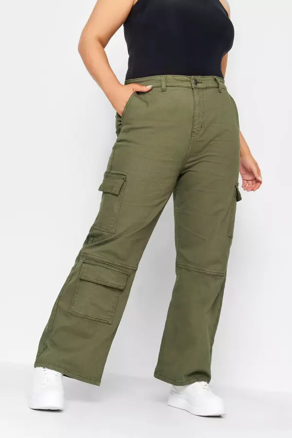 LIMITED COLLECTION Curve Dark Green Camo Cargo Parachute Trousers