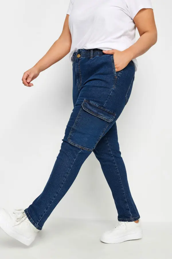 Yours Curve Dark Blue Cargo Mom Jeans, Women's Curve & Plus Size, Yours