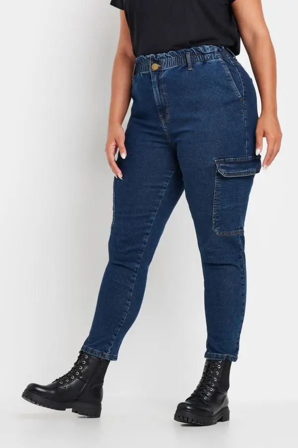 Yours Curve Dark Blue Cargo Mom Jeans, Women's Curve & Plus Size, Yours