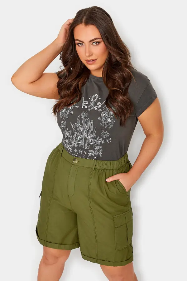 Yours Curve Khaki Green Cargo Shorts, Women's Curve & Plus Size, Yours