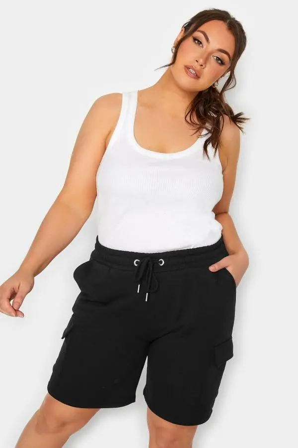 Yours Curve Black Cargo Jogger Short, Women's Curve & Plus Size, Yours