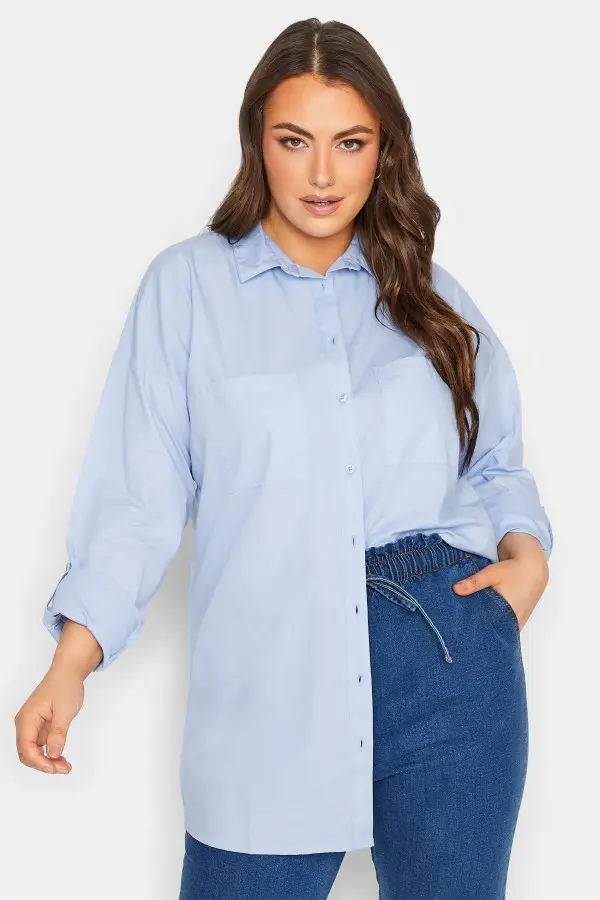 Yours For Good Curve Blue Oversized Shirt, Women's Curve & Plus Size, Yours For Good