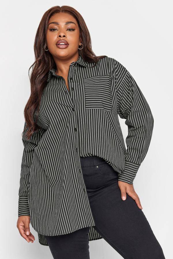 Limited Collection Curve Black & White Striped Shirt, Women's Curve & Plus Size, Limited Collection