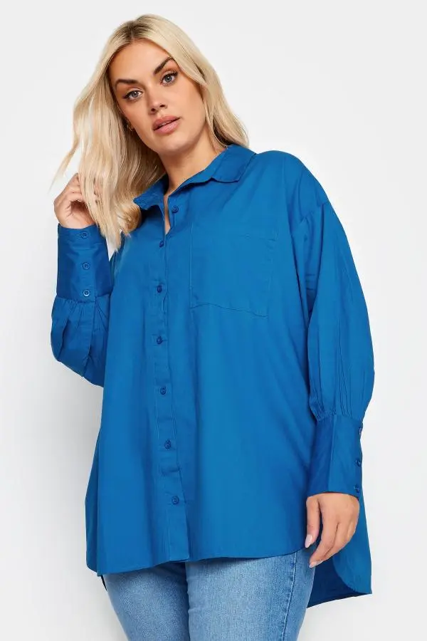 Yours Curve Blue Oversized Poplin Shirt, Women's Curve & Plus Size, Yours