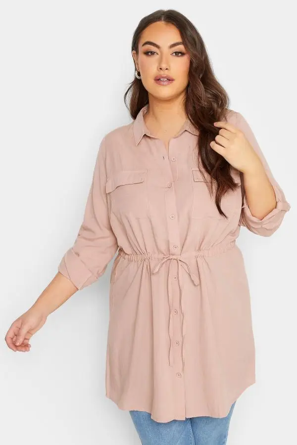 Yours Curve Blush Pink Utility Tunic Linen Shirt, Women's Curve & Plus Size, Yours