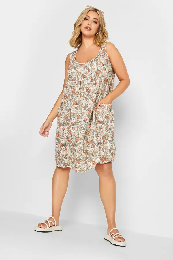 Yours Curve Orange Floral Print Pocket Dress, Women's Curve & Plus Size, Yours