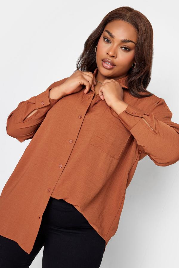 Yours Curve Rust Orange Textured Boyfriend Shirt, Women's Curve & Plus Size, Yours