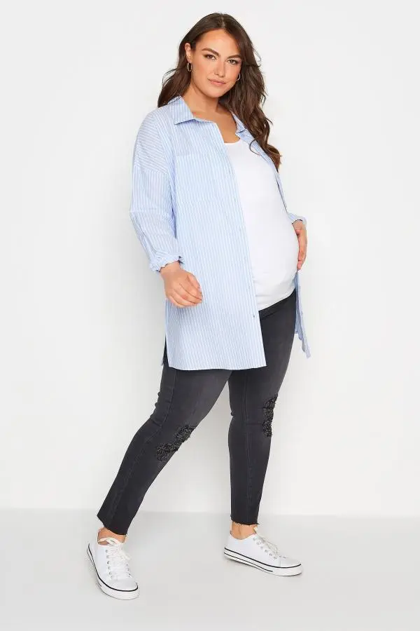 Bump It Up Maternity Curve Black Washed Ripped Ava Jeans With Comfort Panel & Stretch, Women's Curve & Plus Size, Bump It Up