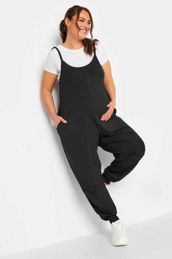 Bump It Up Maternity Curve Black Oversized Jumpsuit, Women's Curve & Plus Size, Bump It Up