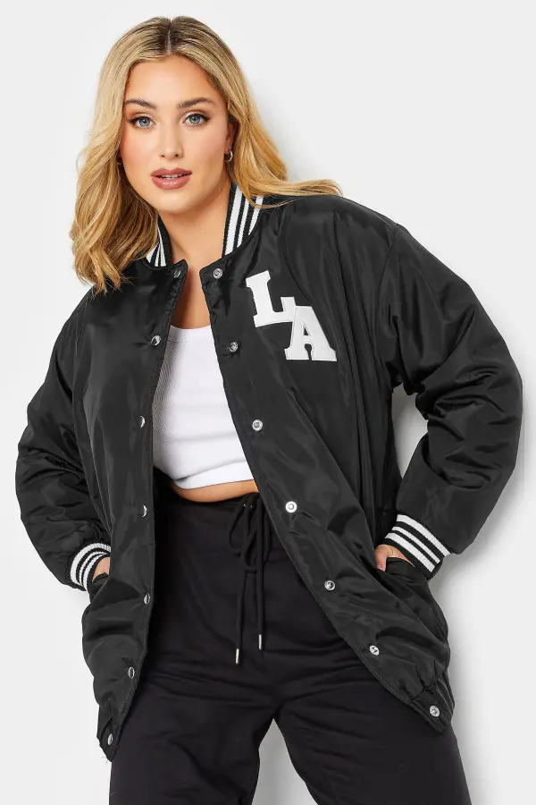 Limited Collection Curve Black 'La' Bomber Jacket, Women's Curve & Plus Size, Limited Collection