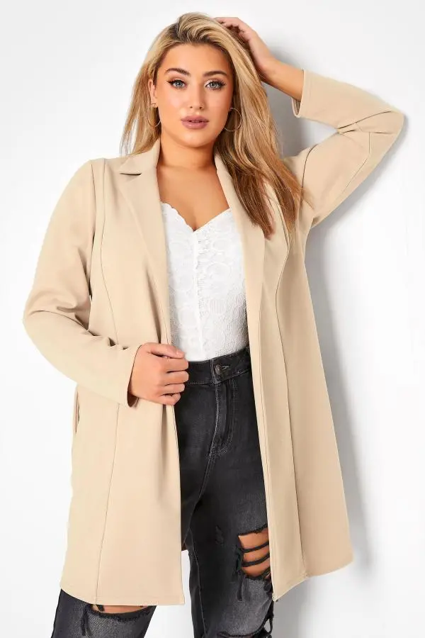 Yours Curve Beige Brown Longline Blazer, Women's Curve & Plus Size, Yours