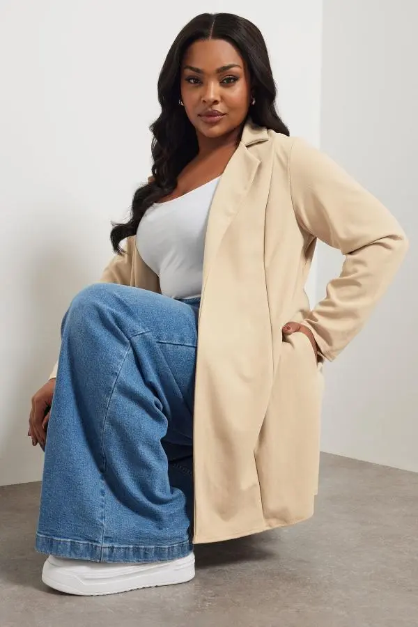 Yours Curve Beige Brown Longline Blazer, Women's Curve & Plus Size, Yours