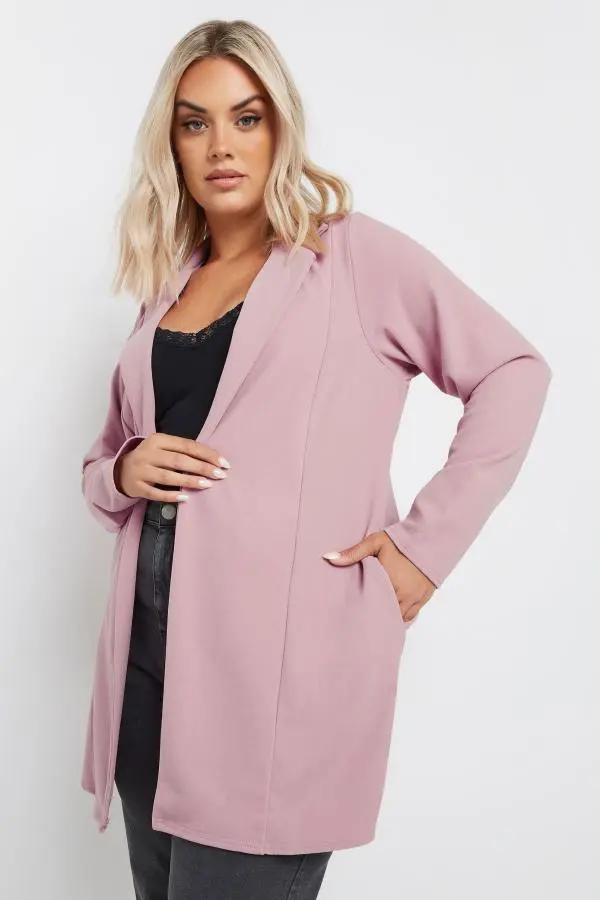 Yours Curve Dusky Pink Longline Blazer, Women's Curve & Plus Size, Yours