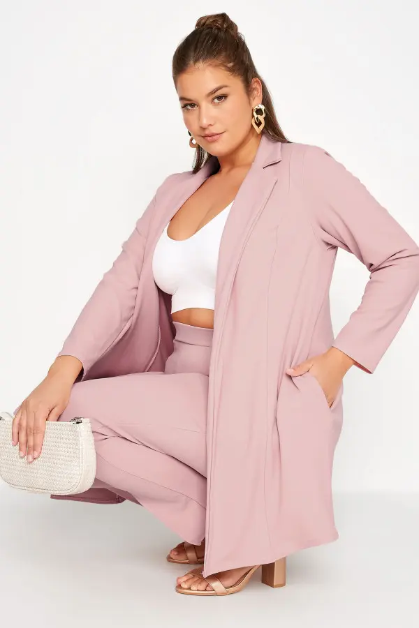 Yours Curve Dusky Pink Longline Blazer, Women's Curve & Plus Size, Yours