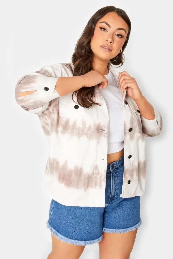 Yours Curve White Tie Dye Denim Jacket, Women's Curve & Plus Size, Yours