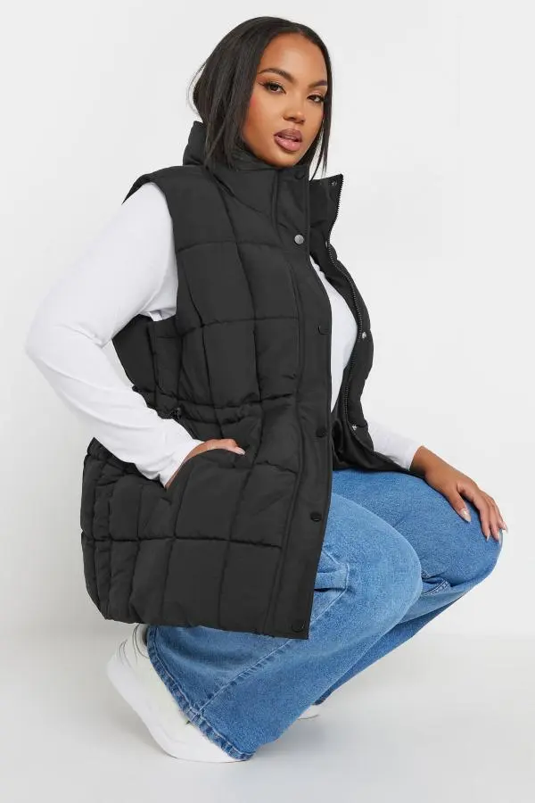 Yours Curve Black Quilted Lightweight Gilet, Women's Curve & Plus Size, Yours