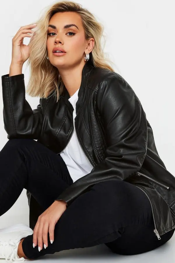 Yours Curve Black Collarless Faux Leather Jacket, Women's Curve & Plus Size, Yours