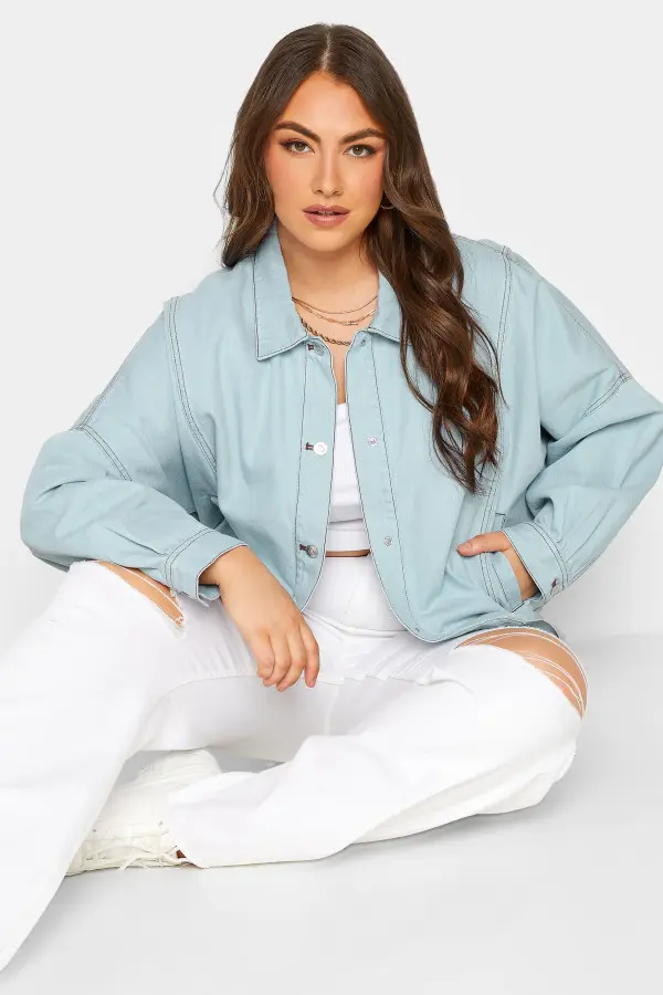 Yours Curve Light Blue Oversized Denim Jacket, Women's Curve & Plus Size, Yours