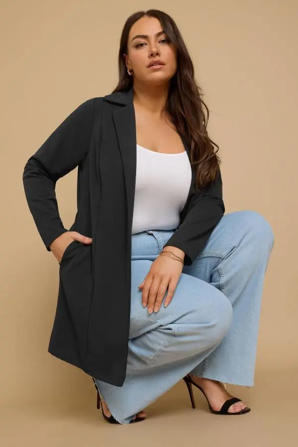 Yours Curve Black Longline Blazer, Women's Curve & Plus Size, Yours