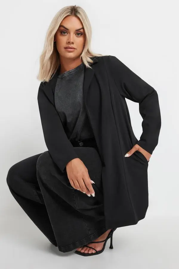 Yours Curve Black Longline Blazer, Women's Curve & Plus Size, Yours