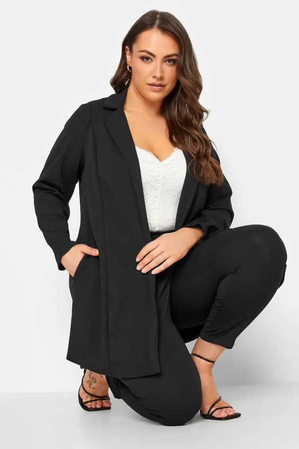 Yours Curve Black Longline Blazer, Women's Curve & Plus Size, Yours