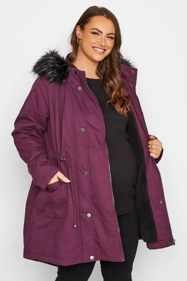 Yours Bump It Up Maternity Curve Berry Red Parka Coat Women s Curve Plus Size Yours