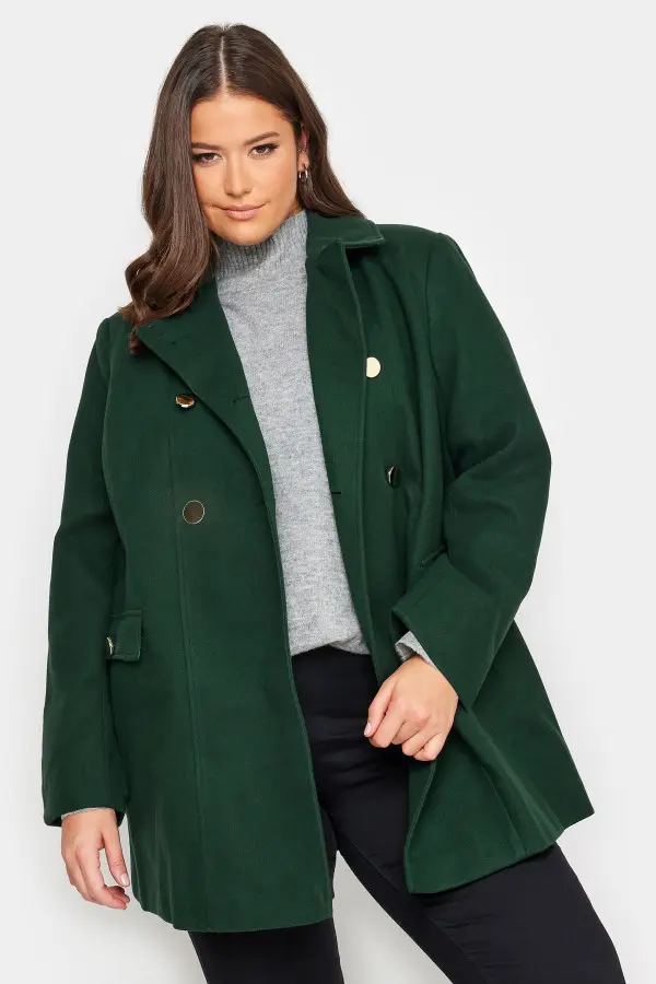 Yours Curve Forest Green Collared Formal Coat, Women's Curve & Plus Size, Yours