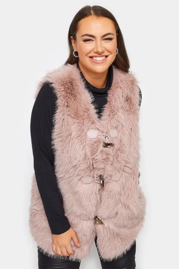 Yours Curve Pink Faux Fur Gilet, Women's Curve & Plus Size, Yours