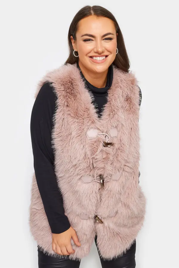 Yours Curve Pink Faux Fur Gilet, Women's Curve & Plus Size, Yours