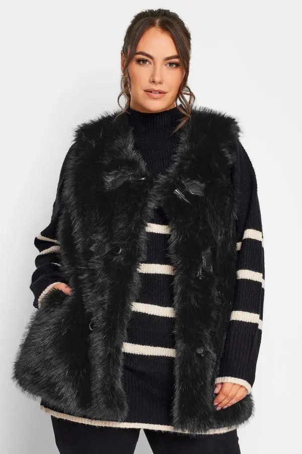 Yours Curve Black Faux Fur Gilet, Women's Curve & Plus Size, Yours