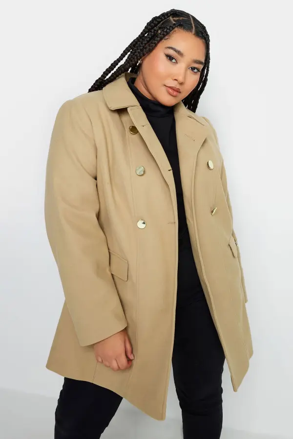 Yours Curve Camel Brown Collared Formal Coat, Women's Curve & Plus Size, Yours