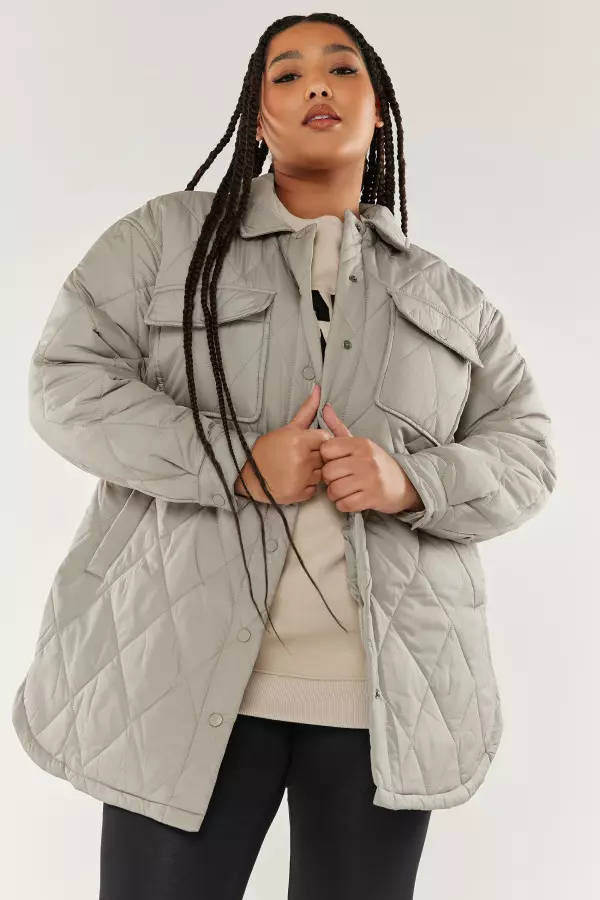 Yours Curve Grey Quilted Jacket, Women's Curve & Plus Size, Yours