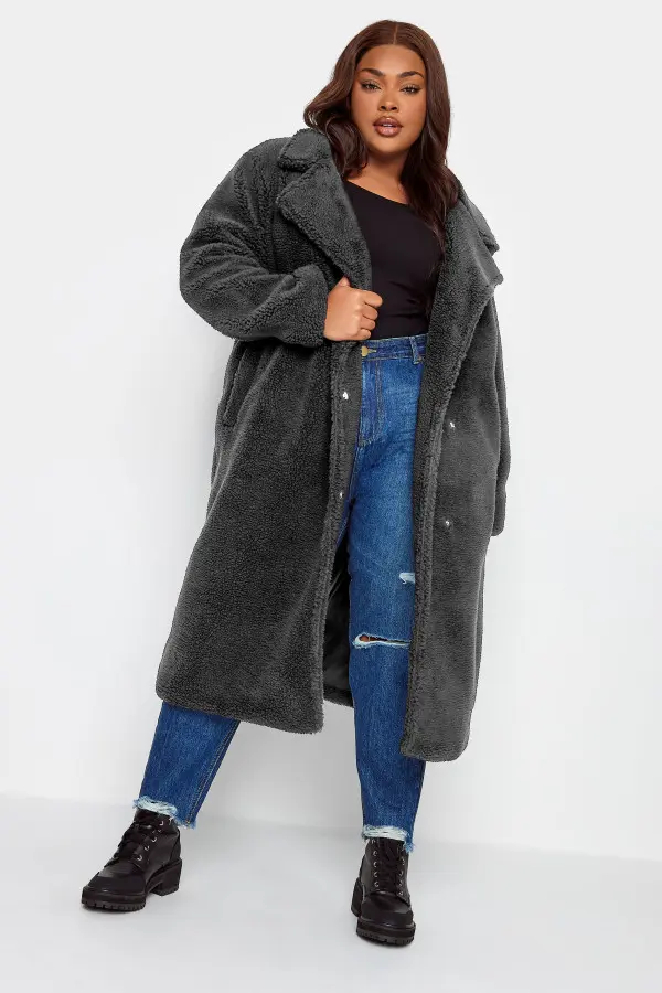 Yours Curve Black Teddy Maxi Coat, Women's Curve & Plus Size, Yours