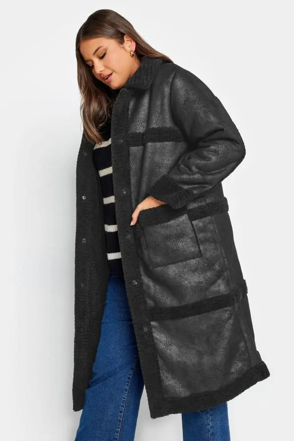 Yours Curve Black Faux Fur Pu Jacket, Women's Curve & Plus Size, Yours