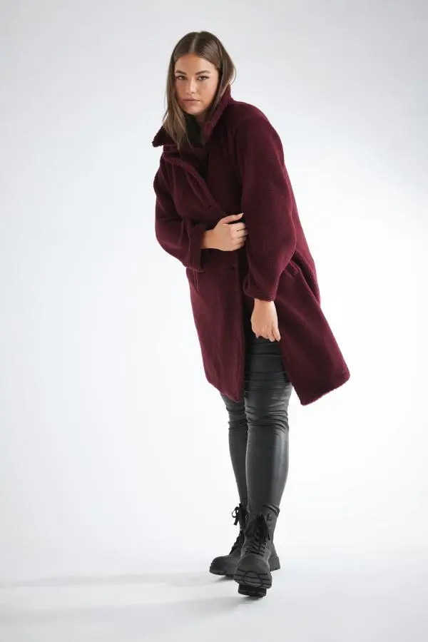 Yours Curve Dark Red Faux Fur Coat, Women's Curve & Plus Size, Yours