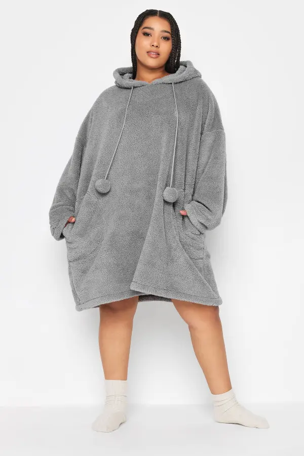 Yours Curve Grey Pocket Snuggle Hoodie