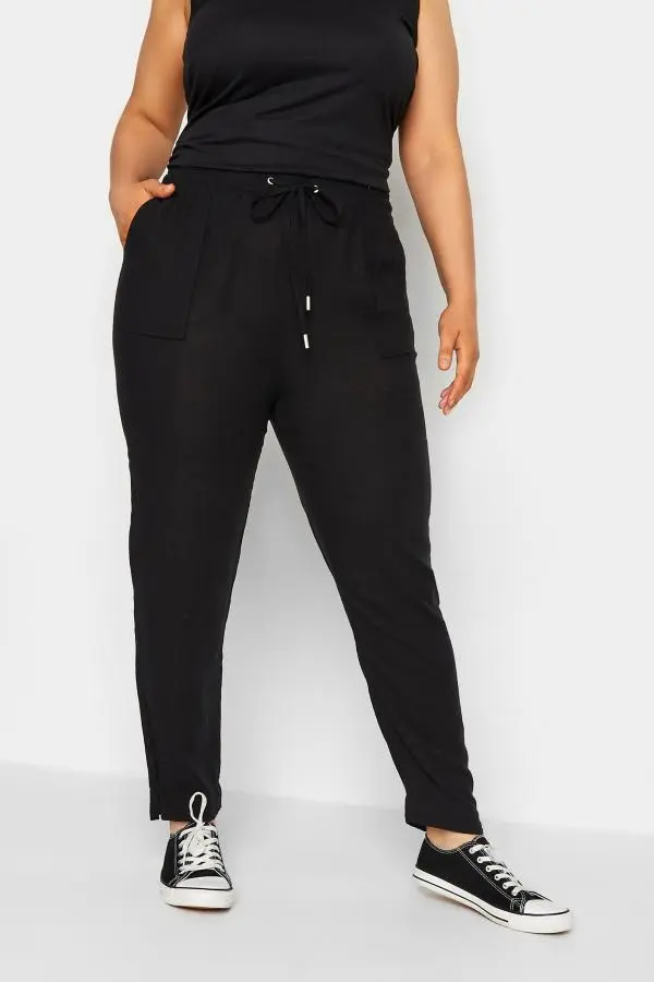 Yours Curve Black Linen Joggers, Women's Curve & Plus Size, Yours