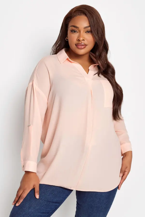 Yours Curve Light Pink Half Placket Collared Blouse, Women's Curve & Plus Size, Yours