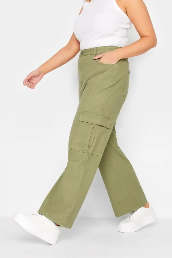 Yours Curve Khaki Green Cargo Jeans, Women's Curve & Plus Size, Yours