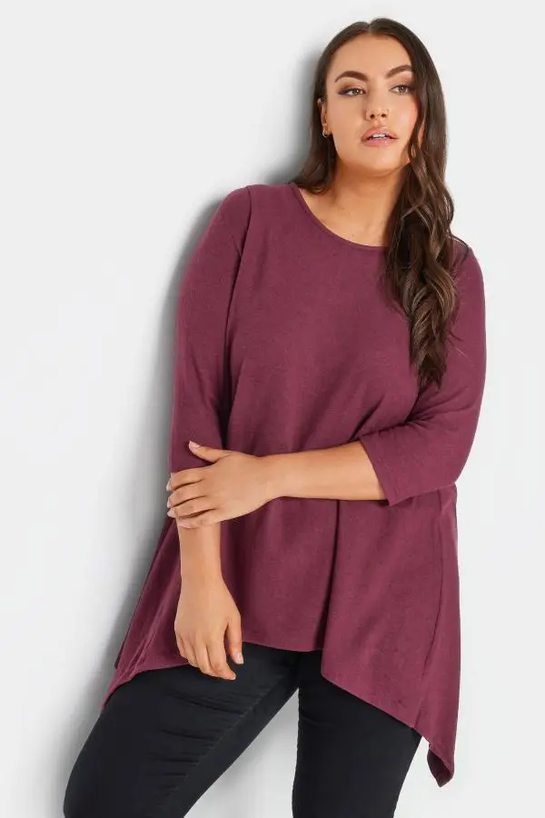 Yours Curve Burgundy Red Hanky Hem Tunic, Women's Curve & Plus Size, Yours