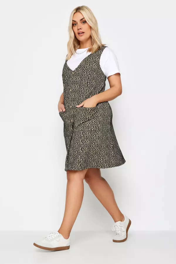 Limited Collection Curve Grey Animal Print Aline Pinafore Dress, Women's Curve & Plus Size, Limited Collection
