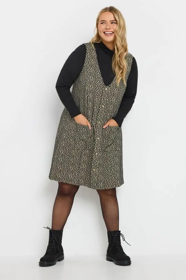 Yours Curve Grey Animal Print Aline Pinafore Dress, Women's Curve & Plus Size, Yours