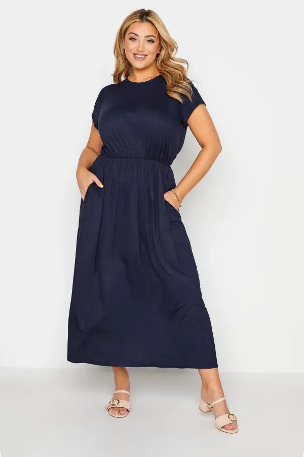 Yours London Curve Navy Blue Pocket Maxi Dress, Women's Curve & Plus Size, Yours London