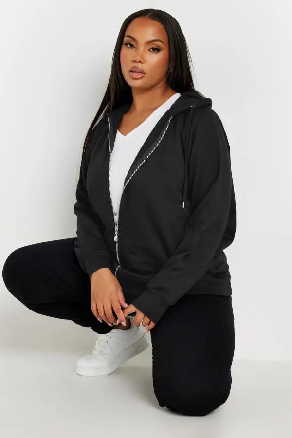 Yours Curve Black Essential Zip Through Hoodie, Women's Curve & Plus Size, Yours