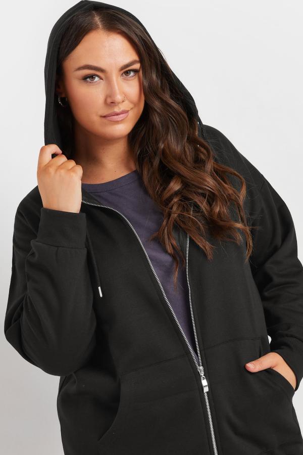 Yours Curve Black Longline Zip Hoodie, Women's Curve & Plus Size, Yours